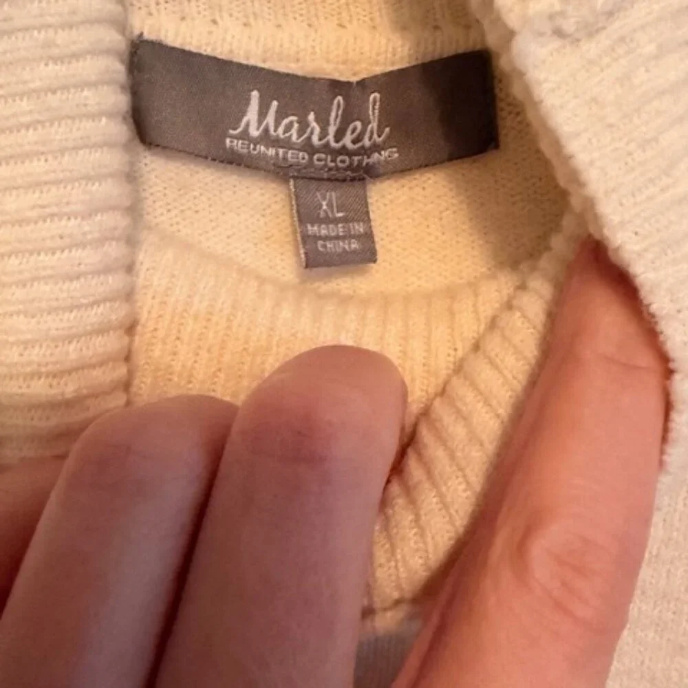 Marled Reunited Clothing Sheer Sleeve Turtleneck White Women’s XL - Picture 3 of 6